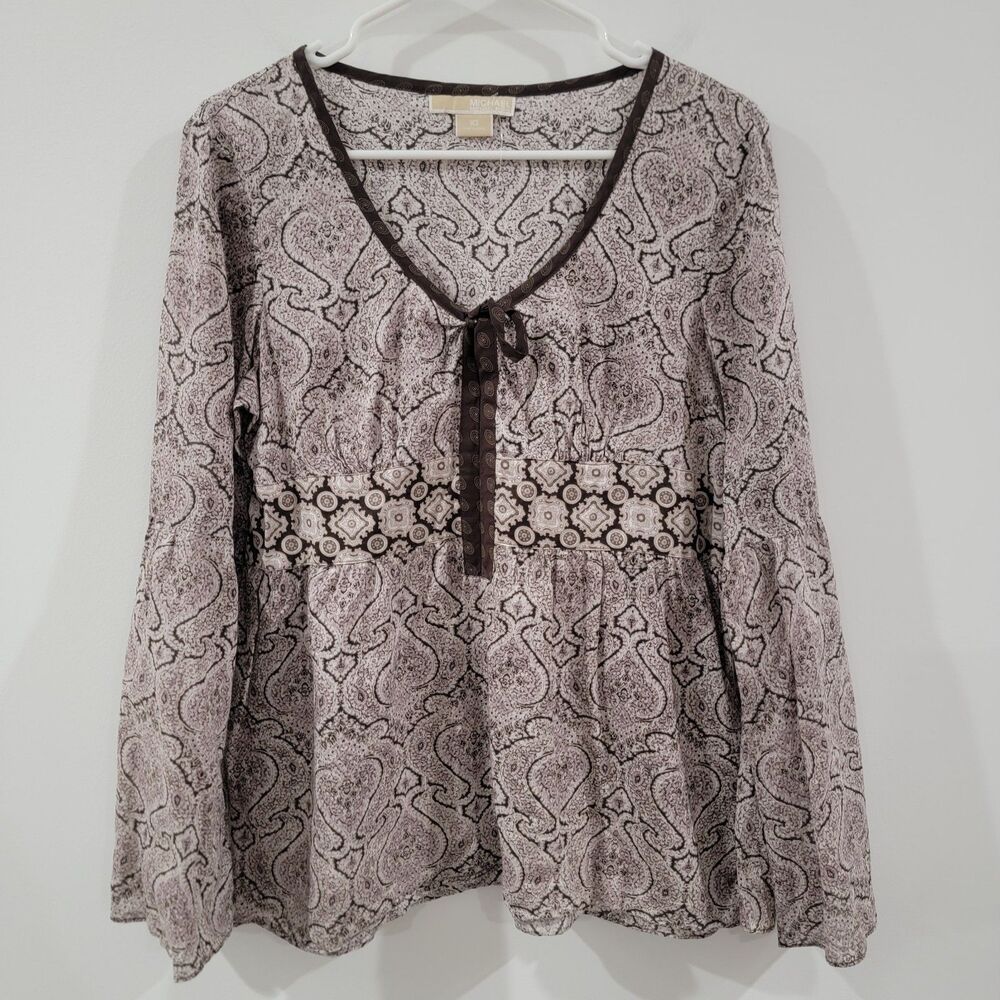 Y2K Michael Kors Womens Babydoll Top Size 10 Boho Bell Sleeve Peasant‎